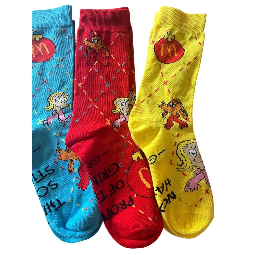 McDonalds The Grinch Christmas Crew Socks Set 3 Pairs Red Yellow Blue Dr Seuss